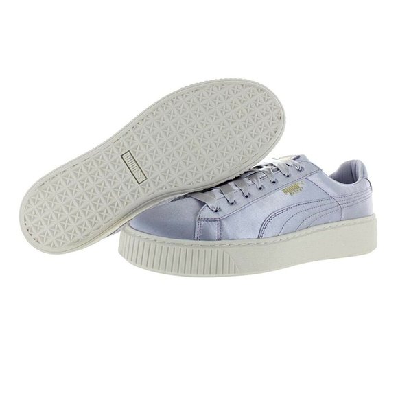 Puma Basket Platform Satin Thistle Gold Whisper White Womens Sneakers 65719 02 - Picture 3 of 3